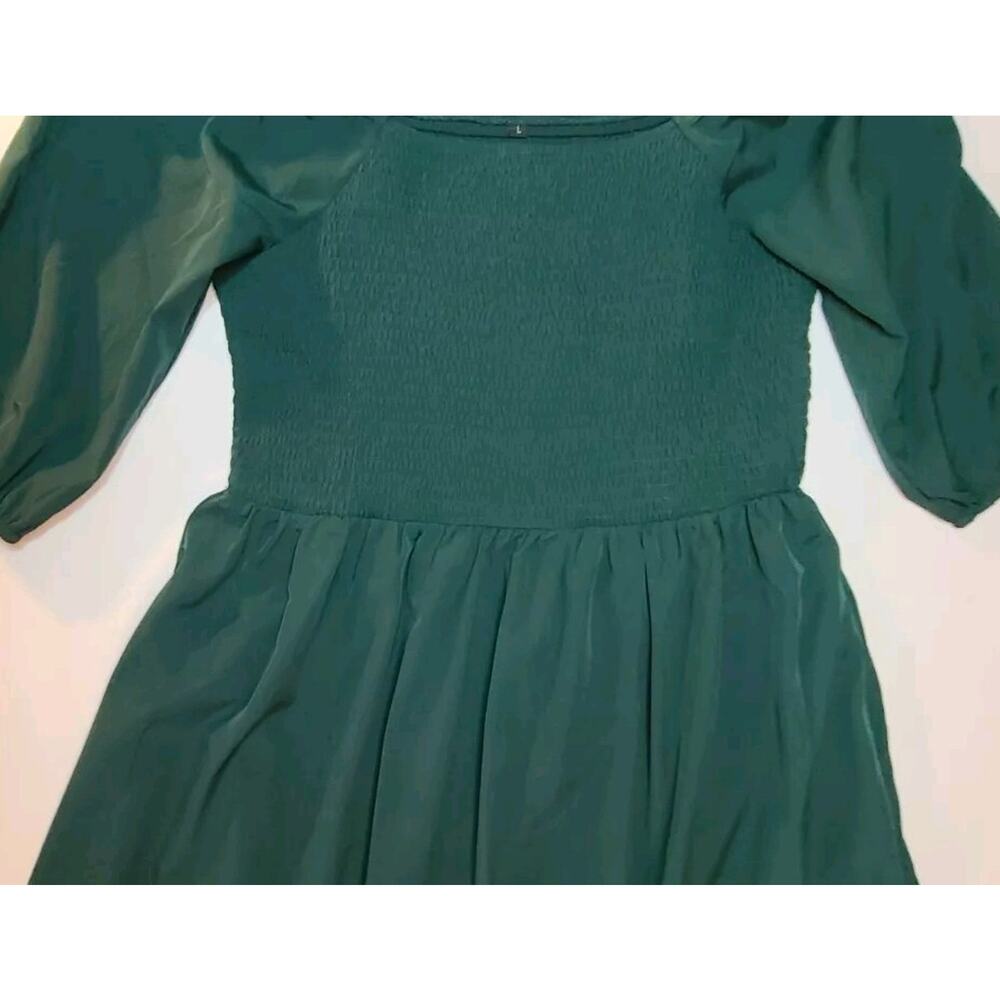 Milkmaid Peasant Smocked Ruffle Emerald Green Midi Dress Size 12 LG Cottagecore - Picture 7 of 7